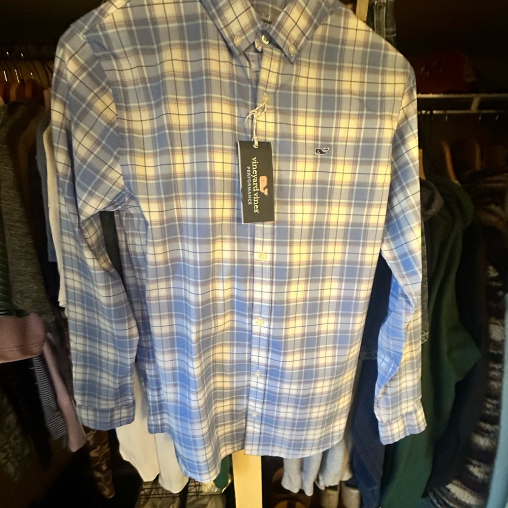 Vineyard Vines Blue and White Plaid Casual Shirt